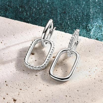 Convertible Paperclip Link Hoop Earring 925 Sterling Silver Round Moissanite Earrings Jewelry for Women Gift Wedding Party