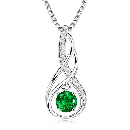 12 Birthstone Infinity Pendant Necklace for Women 925 Silver Colorful Gemstone 6.5mm Moissanite Zirconia Jewelry Birthday Gift