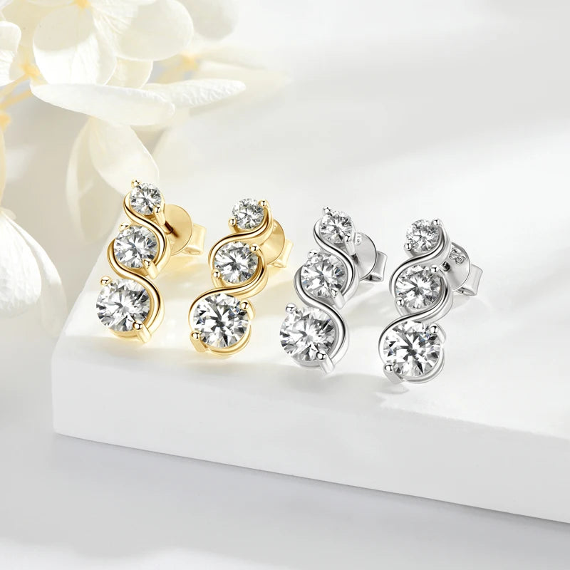 18K Gold Plated 1.80CTTW. VVS1 Round Moissanite Drop Earrings Studs Real 925 Silver for Women Wedding Party Gift 2024 New