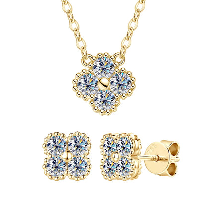 3mm D Moissanite Jewelry Set Clover Flower Pendant Necklace Earrings Bracelet 3 in 1 Sets for Women 925 Silver Charm Gifts