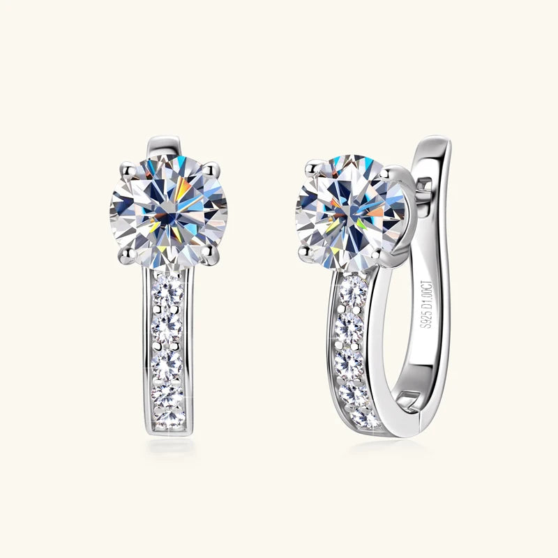 D1.0CT Moissanite U Shape Hoop Earrings Real 925 Silver Gold Plated Solitaire Diamond Clip Earring Women Wedding Jewelry