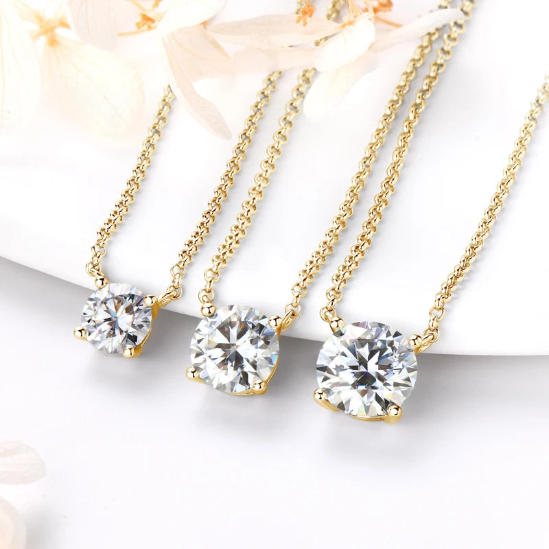 Original 3CT 1CT 2CT Moissanite Necklace Real 925 Silver Chain 6.5-9mm Solitaire Pendant Necklaces For Women Jewelry Gifts