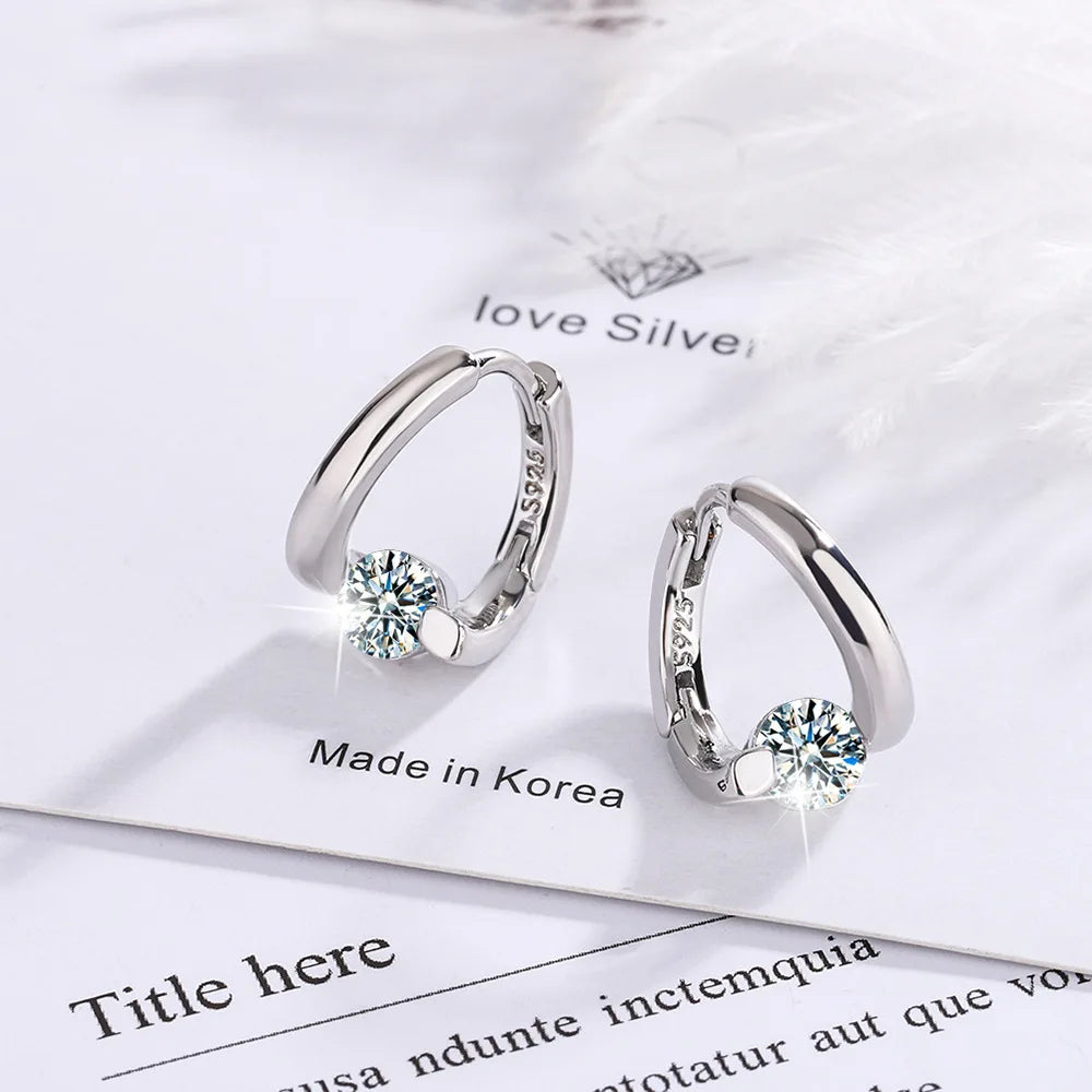 Korean Twist Hoops 1.0ct D Color Moissanite Earrings For Women Real 925 Silver Solitaire Diamond Stud Earrings Jewelry