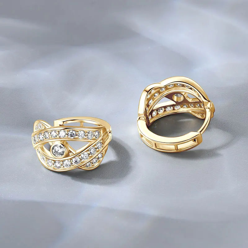 Real Gold 10K Moissanite Clip Earrings Luxury Eye in the Sky Design Earrings Small Hoops Huggie for Women Jewelry GRA Certified