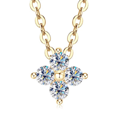 100% Real 10K Gold Clover Flower 2.5mm D Moissanite Pendant Necklace Adjustable Chain for Women Lucky Charm Jewelry Gifts