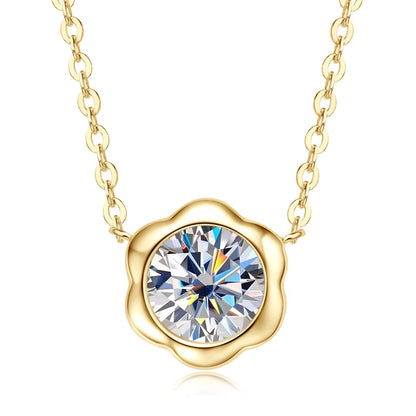 6.5mm 1.0ct Moissanite Pendant Necklace for Women 925 Silver Cute Petal Shaped Necklaces Adjustable Chain Fine Jewelry Gift GRA