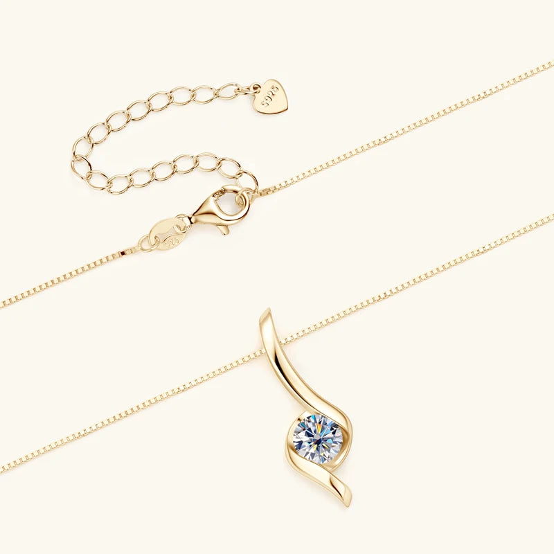 Gold Plated Silver 925 Real Moissanite Jewelry Set – 2.0ctw D Color Lab Diamond Earrings & Necklace Women Gift