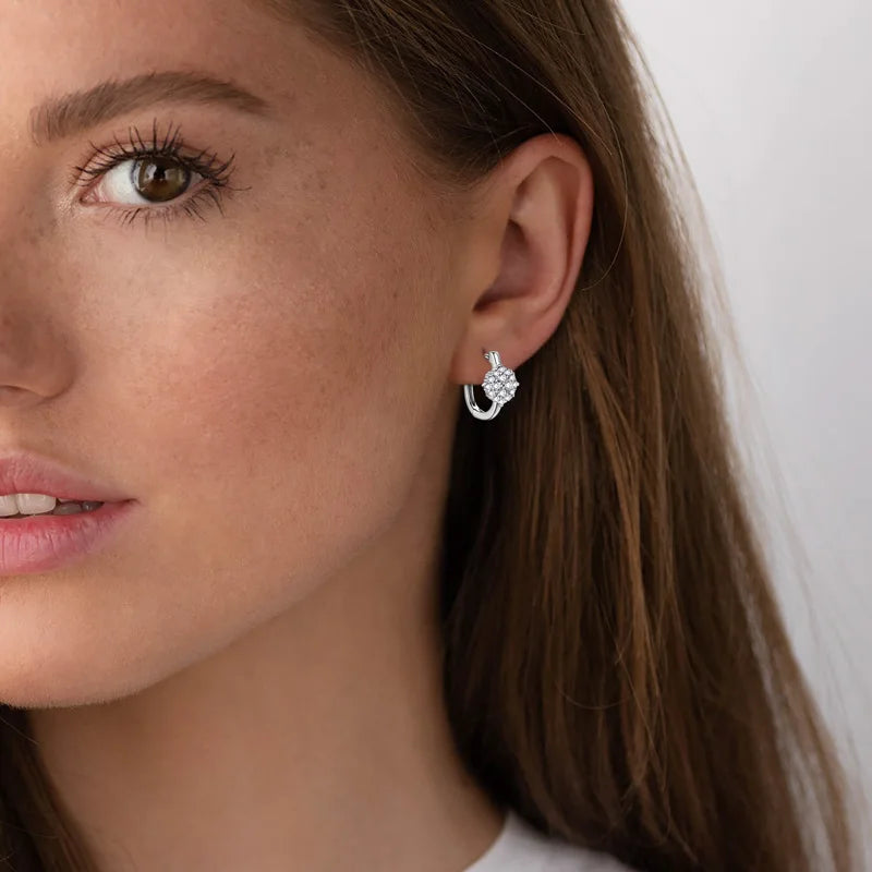 Luxury Flower Earrings 925 Silver Full Moissanite Drop Small Hoop Earrings For Women 2024 Trendy Christmas Jewelry Gift