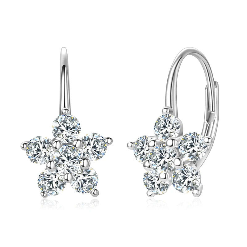 925 Sterling Silver Flowers Drop Earrings for Women Lovely Hoops Jewelry D0.60CT D Color Moissanite Round GRA Certificate