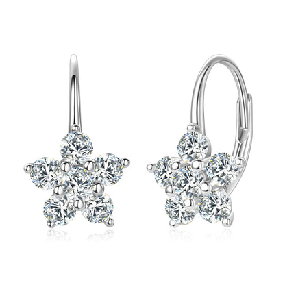 925 Sterling Silver Flowers Drop Earrings for Women Lovely Hoops Jewelry D0.60CT D Color Moissanite Round GRA Certificate