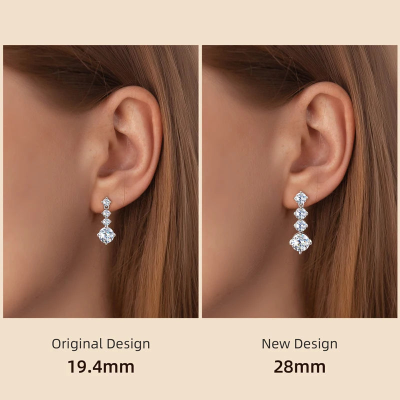Certified 1CT 2CT Moissanite Earrings Long Drop Earrings Dangle Piercing Ear Wedding Jewelry Original 925 Silver for Women Gift