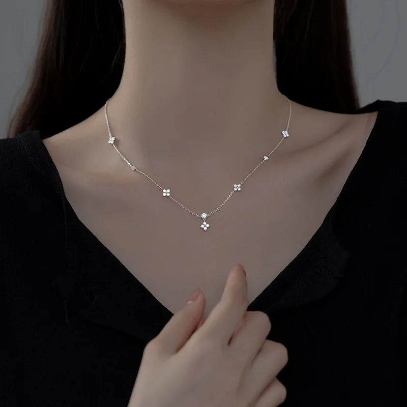 Fashion Cute Four-leaf Clover Moissanite Pendant Necklace 925 Sterling Silver Choker For Woman Lucky Charm Jewelry Gifts