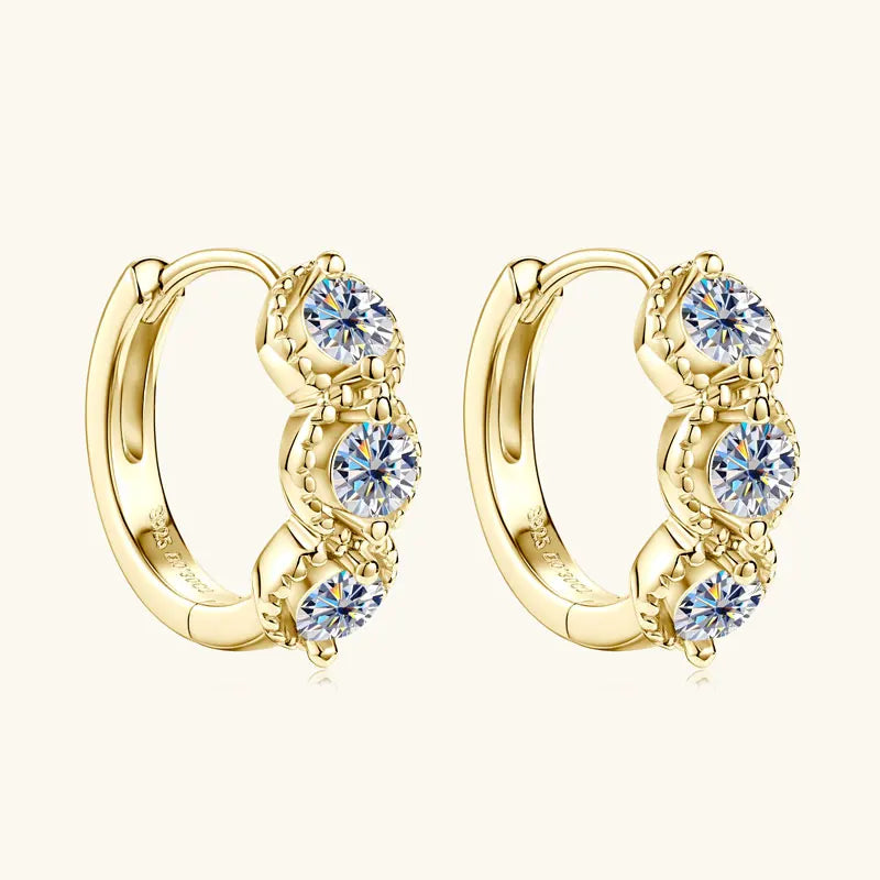 2025 New 3mm Round Moissanite Three Stone Hoop Earrings Real 925 Sterling Silver Earrings Jewelry Valentine's Day Gift for Women