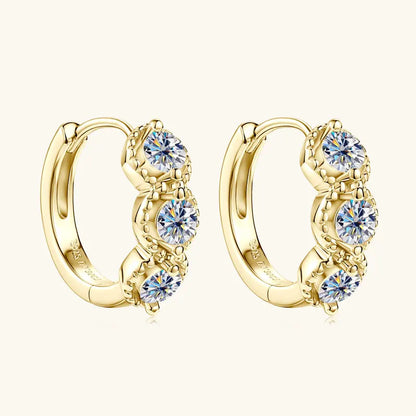 2025 New 3mm Round Moissanite Three Stone Hoop Earrings Real 925 Sterling Silver Earrings Jewelry Valentine's Day Gift for Women