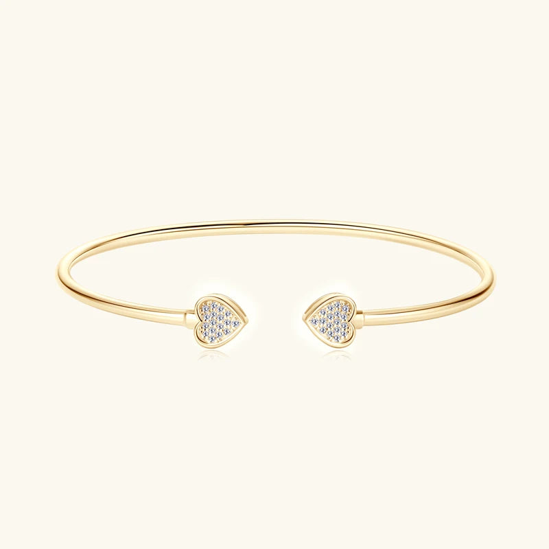 Love Heart Moissanite Cuff Bangle 925 Silver for Women Certified Simple Charm Open Bracelet Jewelry 18k Gold Plated Gifts