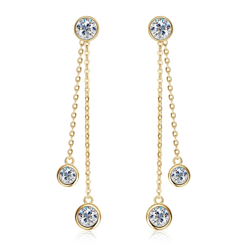 All Moissanite Drop Earrings Detachable Double Chain Hanging Stud Earring Silver 925 for Women Party Wedding Daily Jewelry