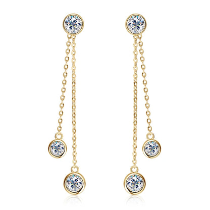 All Moissanite Drop Earrings Detachable Double Chain Hanging Stud Earring Silver 925 for Women Party Wedding Daily Jewelry