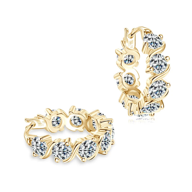 Jewelry Luxury 4.8CTW. 4mm Moissanite Earrings Hoops for Women Silver 925 14K Gold Plated Wedding Party Engagement Gift