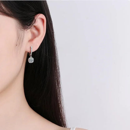 Real 925 Silver 3CT 2ct Moissanite Drop Hoop Earrings for Women Classic 1.0ct Square Dangle Wedding Earring 8mm 9mm GRA Jewelry
