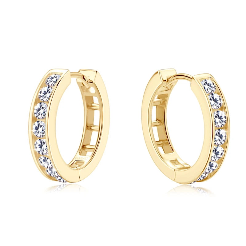 Genuine 2.5mm Moissanite Hoops Classic Earrings 925 Sterling Silver Gold Slot Inlay Sparking Diamond for Women Men Jewelry