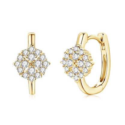 Luxury Flower Earrings 925 Silver Full Moissanite Drop Small Hoop Earrings For Women 2024 Trendy Christmas Jewelry Gift