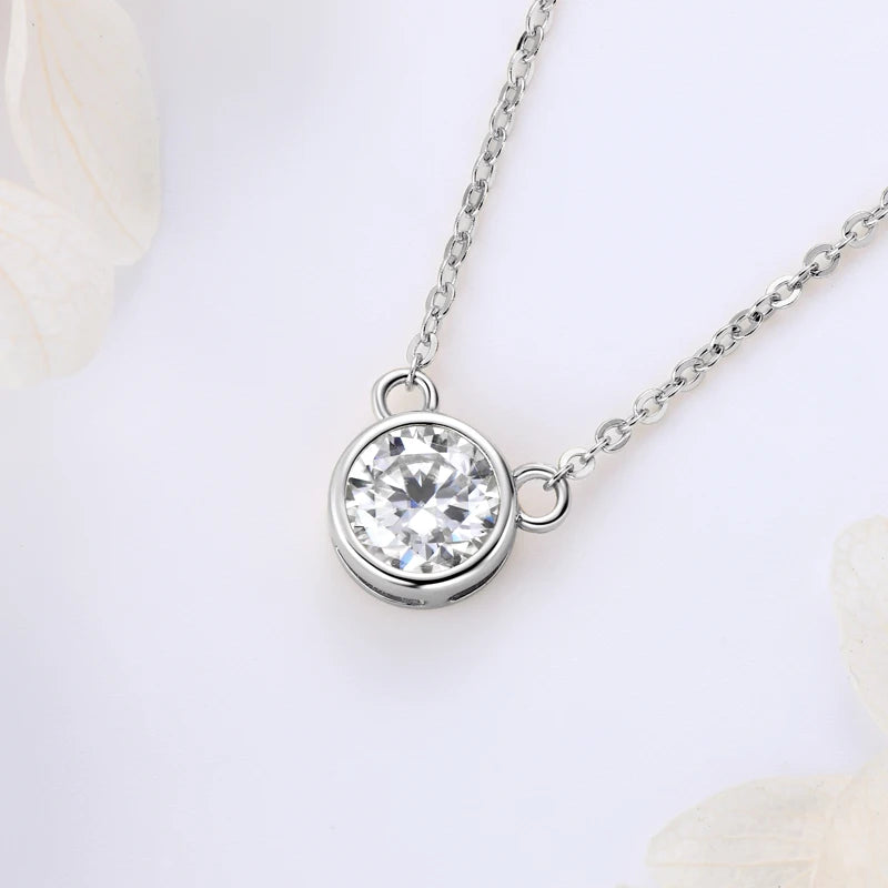 Real S925 Silver 6.5mm 1.0CT D Color Round Moissanite Cat Pendant Necklace for Women Girls Jewelry Birthday Gifts Valentine Day
