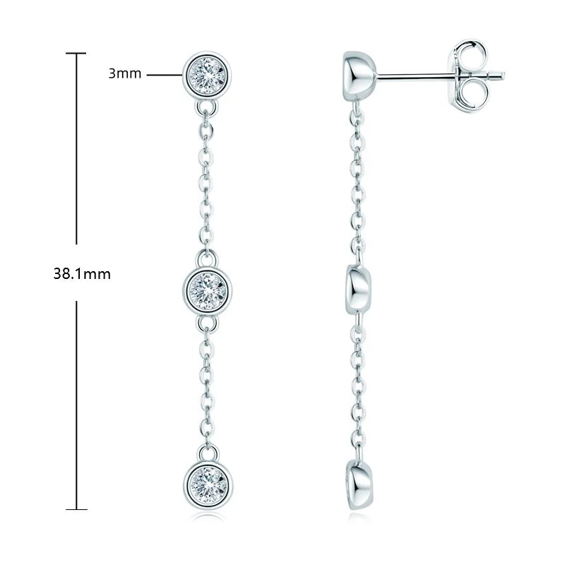 925 Sterling Silver Earrings Bezel Moissanite Long Tassel Chain Drop Earring for Women Trendy Fine Jewelry Christmas Gifts