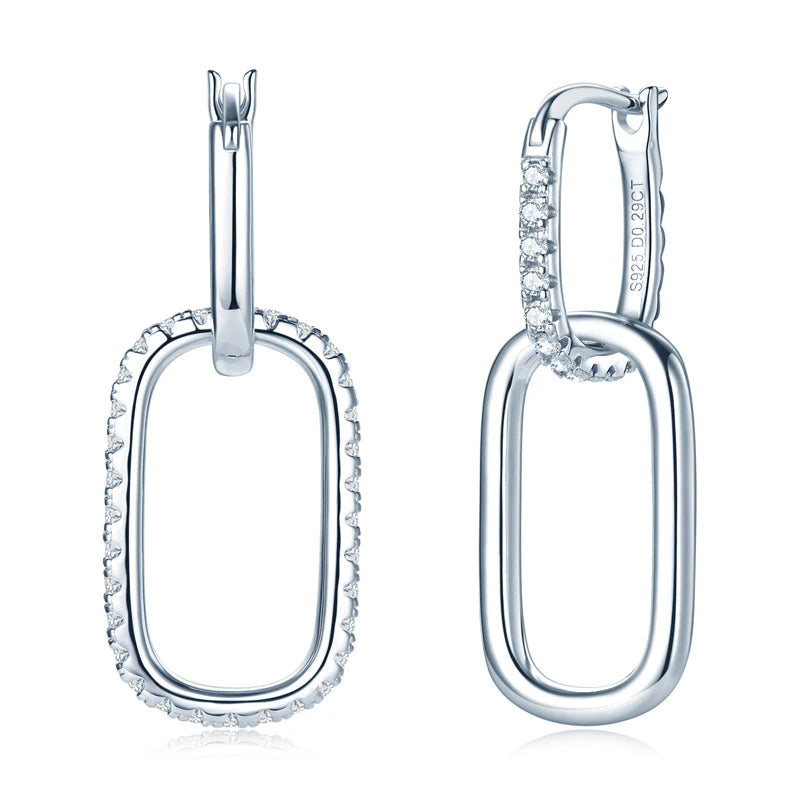 Convertible Paperclip Link Hoop Earring 925 Sterling Silver Round Moissanite Earrings Jewelry for Women Gift Wedding Party