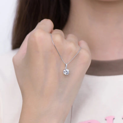 Original 6.5mm 1ct Moissanite Pendant Necklace for Women Silver 925 Sterling Box Chain Jewelry with GRA Certificate 45+5cm