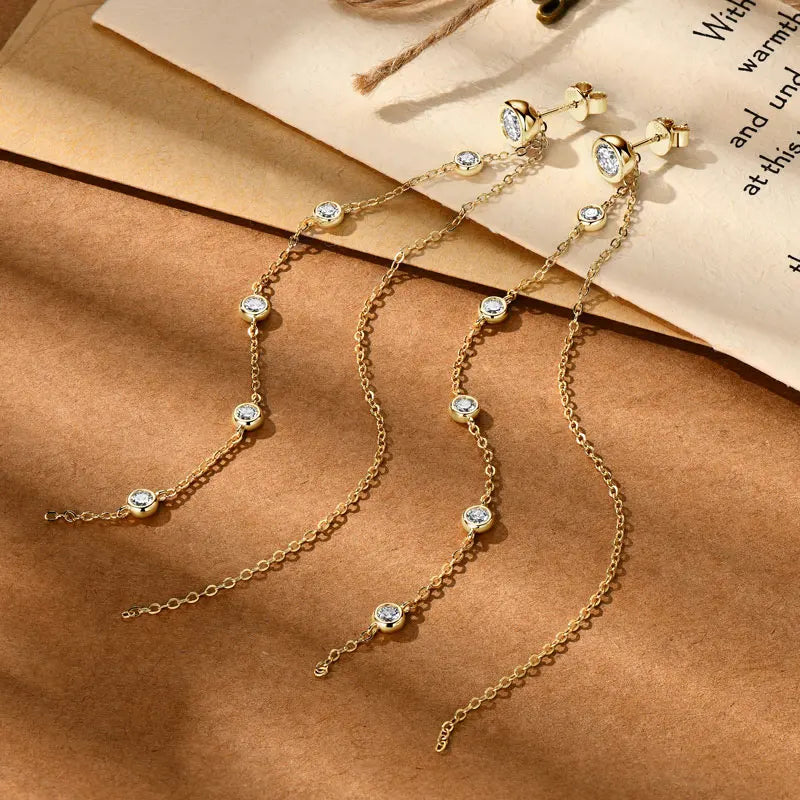 925 Silver 5mm 3mm Moissanite Earrings 10-11.5cm Long Tassel Double Chains Drop Earring for Women Valentine Jewelry Gifts