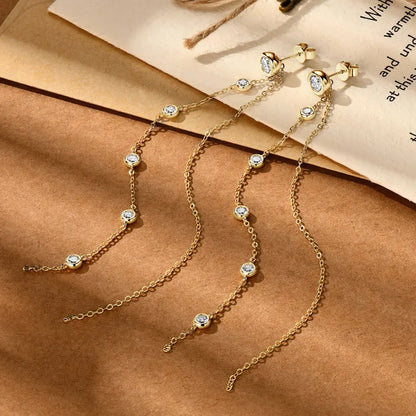 925 Silver 5mm 3mm Moissanite Earrings 10-11.5cm Long Tassel Double Chains Drop Earring for Women Valentine Jewelry Gifts