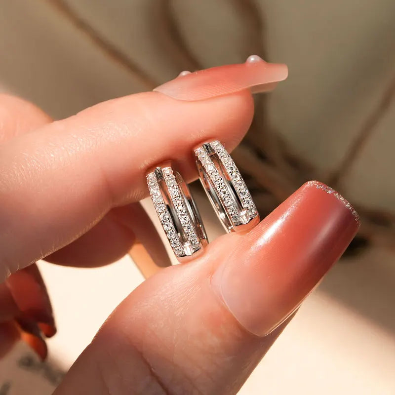 Moissanite Double Row Hoop Earrings S925 Silver 2024 Trendy Earrings Valentine's Gift for Women Wedding Daily Wear Jewelry