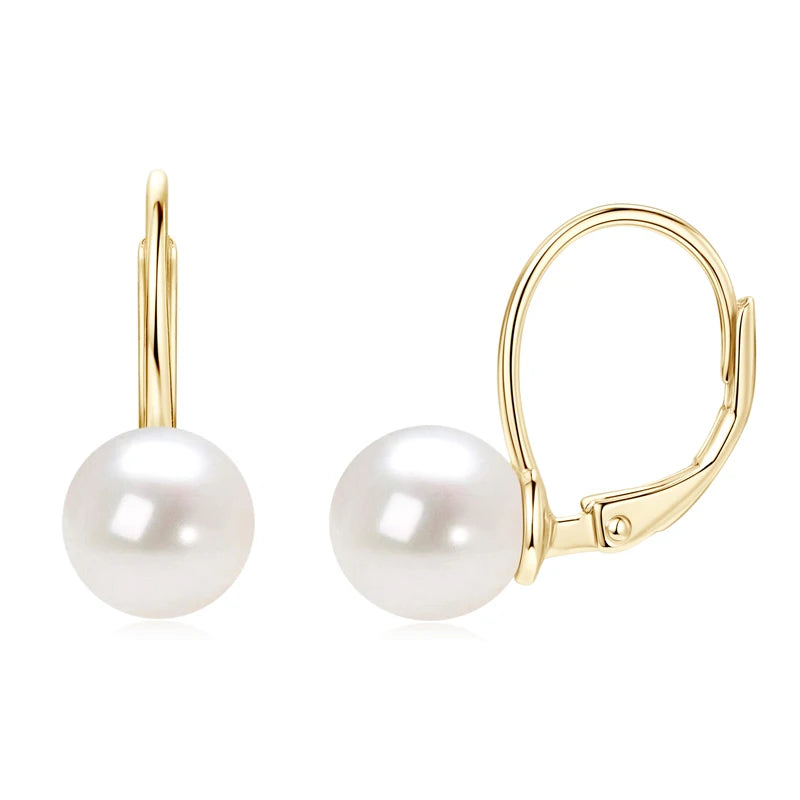 100% 925 Sterling Silver 8-9mm Natural Freshwater Pearl Drop Hoop Earrings White Pearl Wedding Fine Jewelry for Women Gift