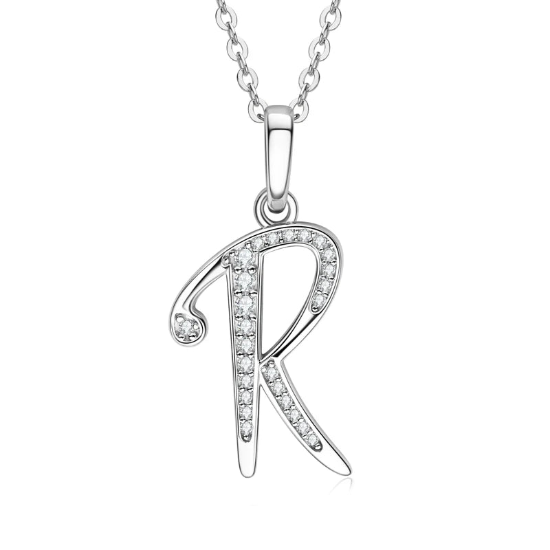 Name Necklace 26 Letter Initial Moissanite Pendant Real Silver 925 for Couples Women Men Valentine's Day Gift Fine Jewelry