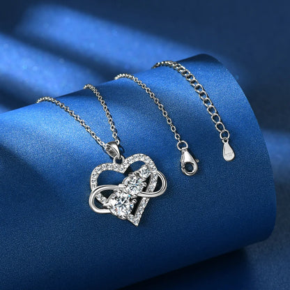 2024 Original 925 Silver Infinity Moissanite Heart Pendant Necklace D1.60CT Round Cut Lab Diamond Neck lace Women's Jewelry Gift
