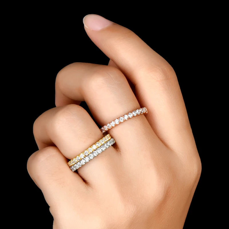Full Eternity Bridal Ring 1.4mm Simulated Diamond Band Engagement Wedding Ring Sterling Silver 925 Jewelry for Women Men