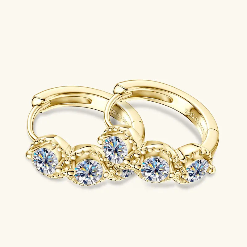 2025 New 3mm Round Moissanite Three Stone Hoop Earrings Real 925 Sterling Silver Earrings Jewelry Valentine's Day Gift for Women