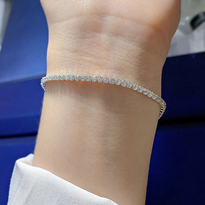 Original 925 Silver Full Tennis Bracelets 2mm Zircon Sparking Lab Diamond Bracelet for Men Women Luxury Christmas Gifts