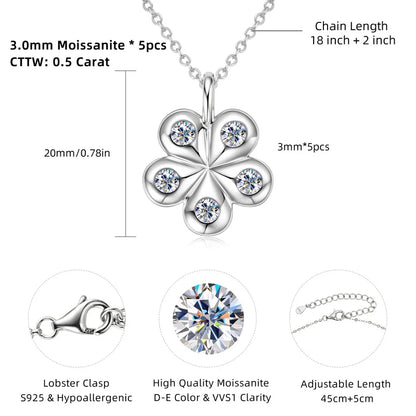 925 Sterling Silver Moissanite Necklace Adjustable Chain Flower Petal Pendant Women Wedding Christmas Valentine's Day Gift