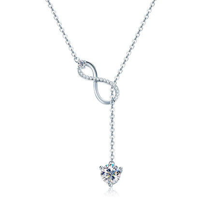 925 Silver Infinity Necklace for Women 6.5mm D Color Moisasnite Pendant Y Shape Necklaces Anniversary Wedding Jewelry Gift