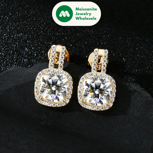 Cushion Cut 2CT D Moissanite Stud Earrings for Women 925 Sterling Silver Luxury Wedding Engagement Jewelry GRA Certified