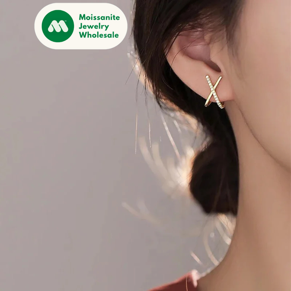 Trendy Moissanite Cross X Stud Earrings S925 Silver for Women Piercing Ear Earring Fashion Fine Jewelry Gift Valentine's
