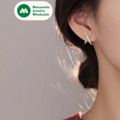 Trendy Moissanite Cross X Stud Earrings S925 Silver for Women Piercing Ear Earring Fashion Fine Jewelry Gift Valentine's