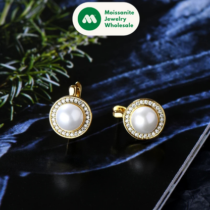 French Elegant 1mm VVS1 Moissanite Earring 925 Silver 7mm Freshwater Pearl Hoops Wedding Earrings for Women Jewelry Gifts