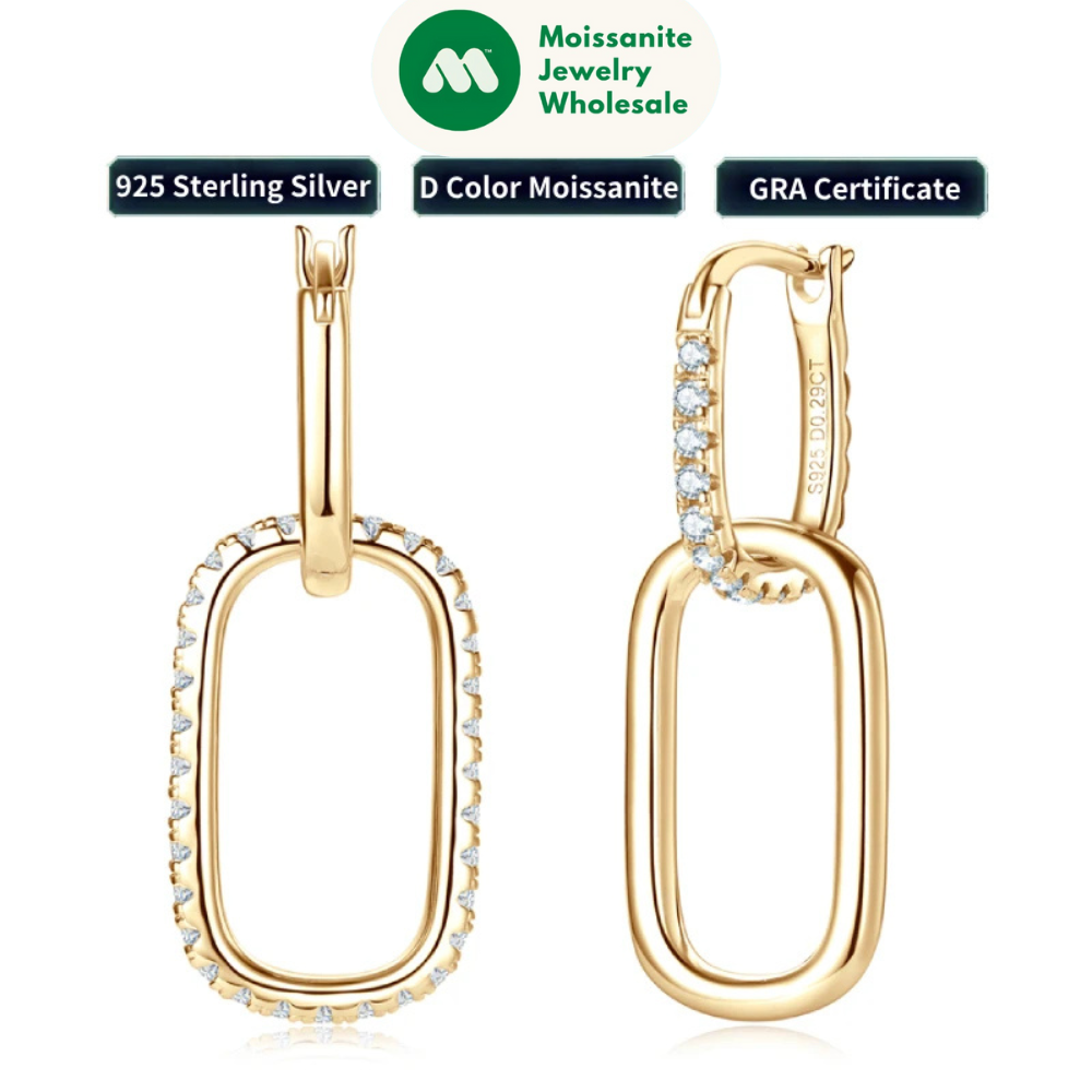 Convertible Paperclip Link Hoop Earring 925 Sterling Silver Round Moissanite Earrings Jewelry for Women Gift Wedding Party