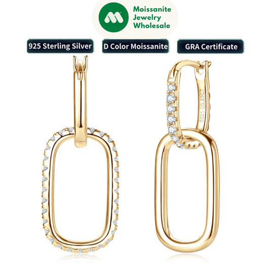 Convertible Paperclip Link Hoop Earring 925 Sterling Silver Round Moissanite Earrings Jewelry for Women Gift Wedding Party