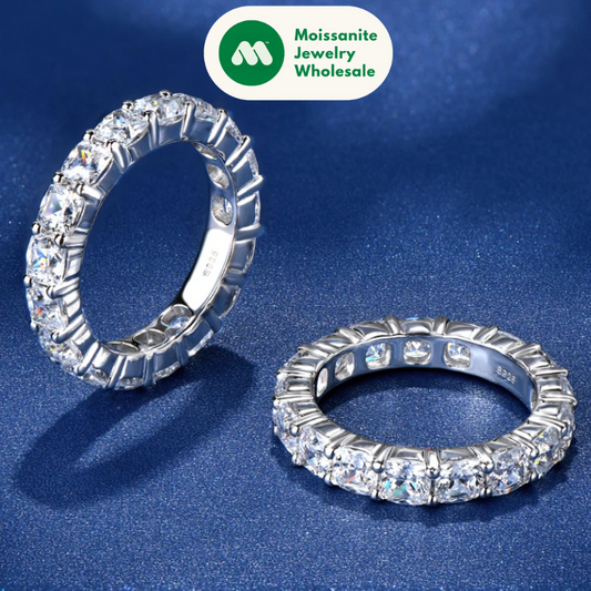 Cushion Cut Sona Simulated Diamond Full Eternity Rings Anniversary Rings Wedding Band Ring For Women