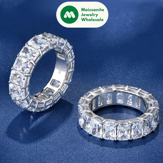 925 Sterling Silver Full Eternity Ring 6x4mm Radiant Cut 5A Zircon Band for Women Simulated Diamond Luxury Party Jewelry