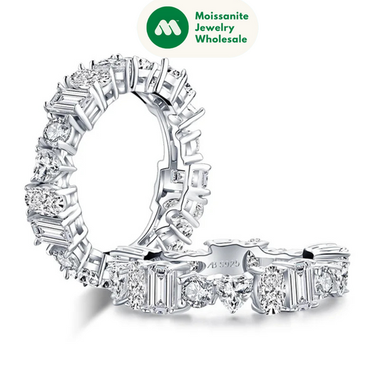 Luxury 925 Sterling Silver Band Rings Women Engagement Simulated Diamond Wedding Silver Bridal Full Eternity Rings