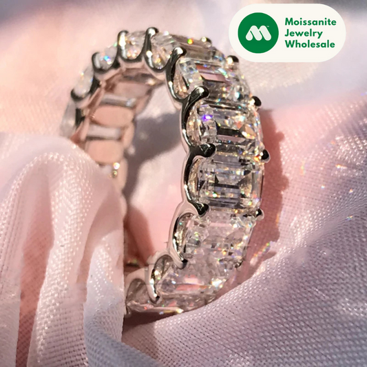 6x4mm Emerald Cut Eternity Rings Wedding Band for Women 100% 925 Silver Sona Simulated Diamond Engagement Ring Jewelry